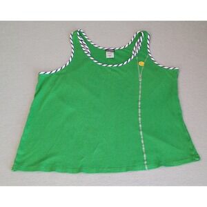 Vintage Y2K Joe Boxer Green Smiley Face Zipper Ribbed Racerback Tank Top Sz 2X